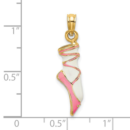 14K 3-D Pink and White Enameled Ballet Shoe Charm