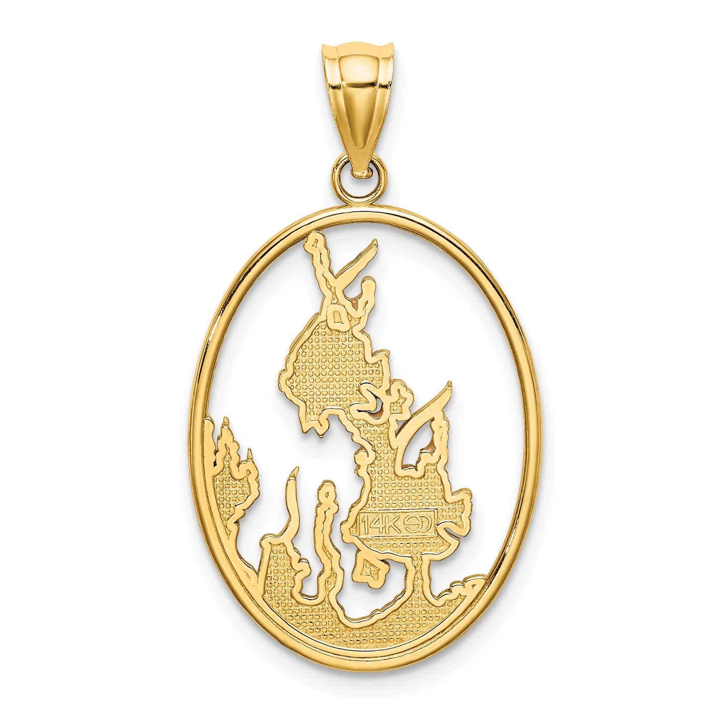 14K Multi-color Enamel Angelfish In Underwater Scene Oval Charm