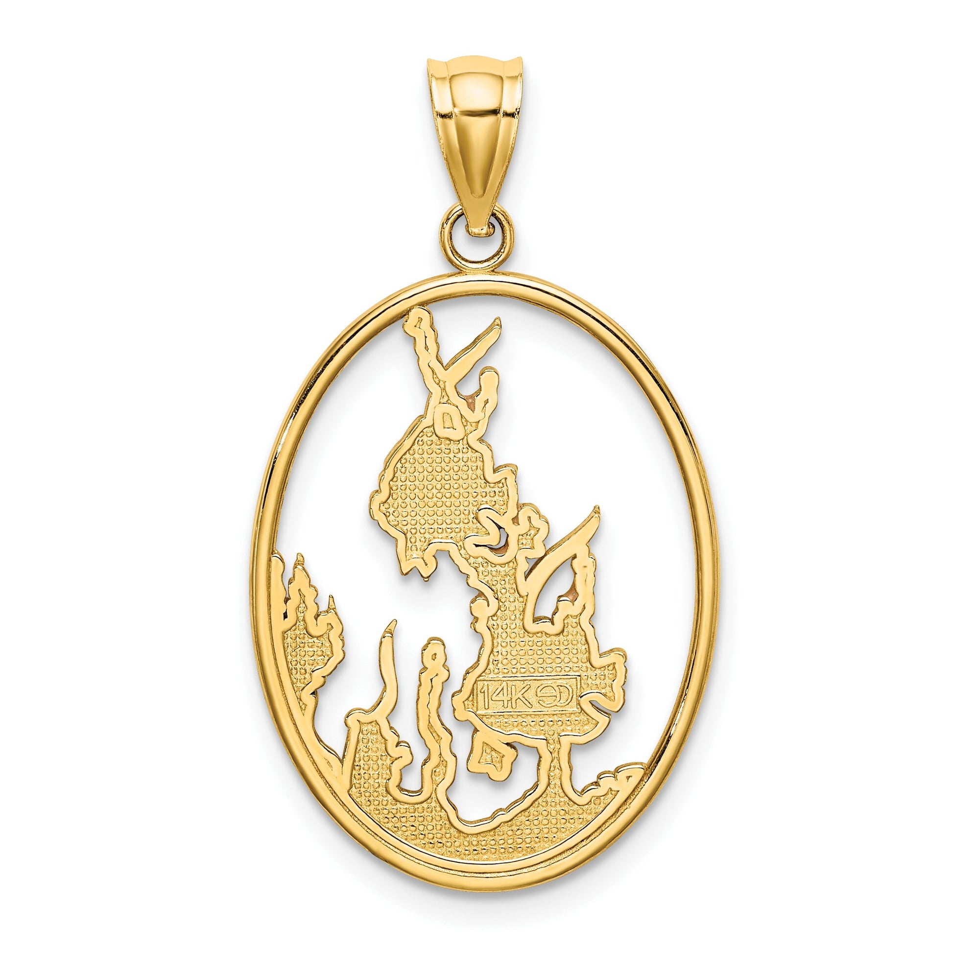 14K Multi-color Enamel Angelfish In Underwater Scene Oval Charm