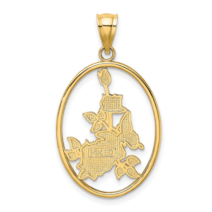 14K Enameled White Butterfly In Oval with Orange Flowers Charm