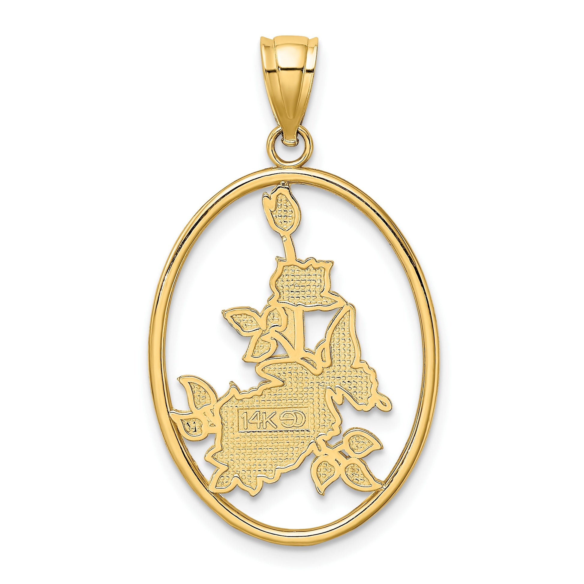 14K Enameled Yellow Butterfly in Oval Red Flowers Charm