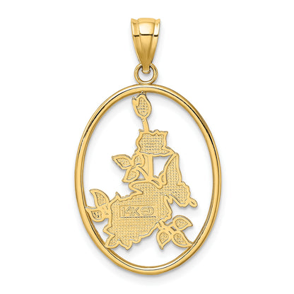 14K Enameled Yellow Butterfly in Oval Red Flowers Charm