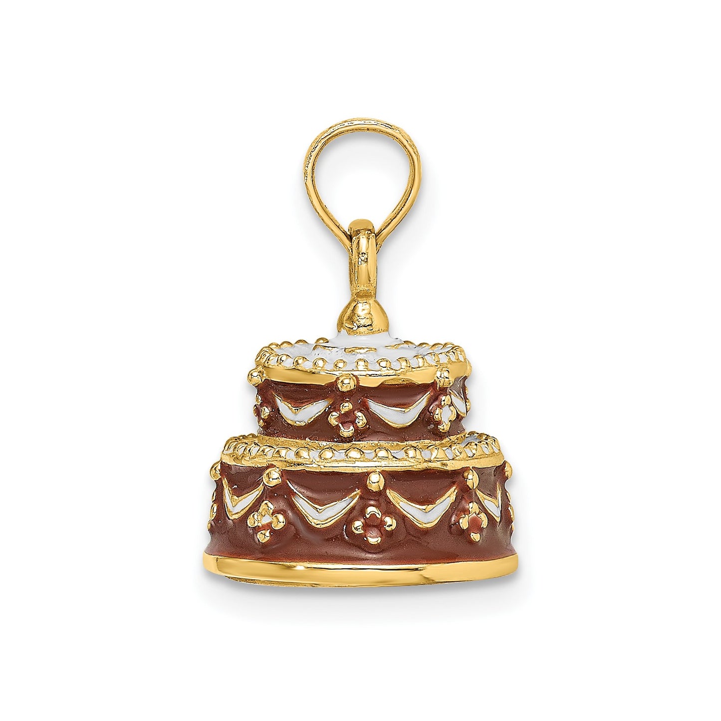 14K 3-D Brown Enameled HAPPY BIRTHDAY Cake Charm