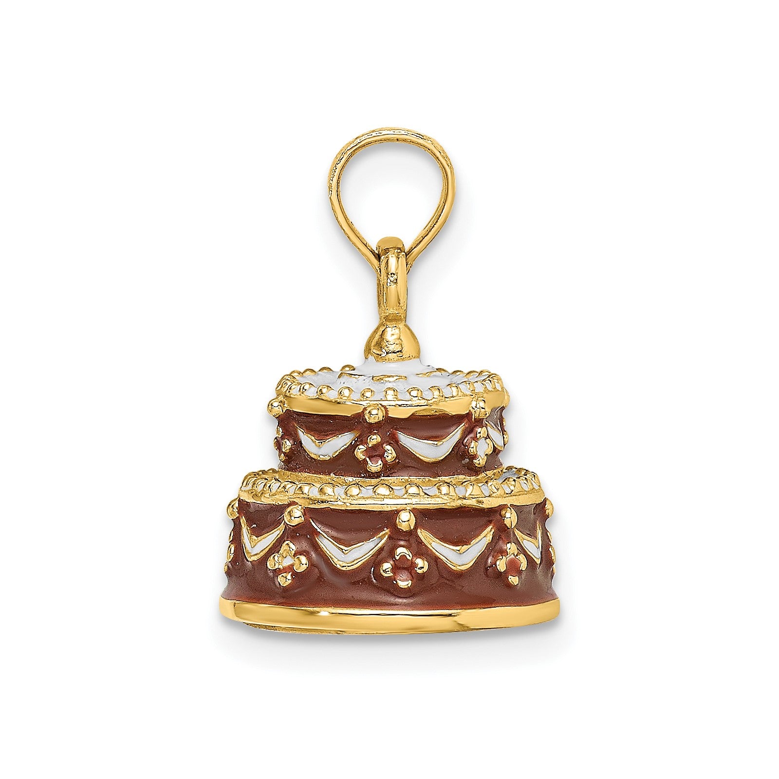14K 3-D Brown Enameled HAPPY BIRTHDAY Cake Charm