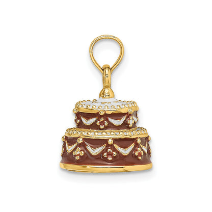 14K 3-D Brown Enameled HAPPY BIRTHDAY Cake Charm