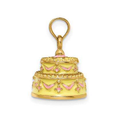 14K 3-D HAPPY ANNIVERSARY Cake with Yellow Enameled Frosting Charm