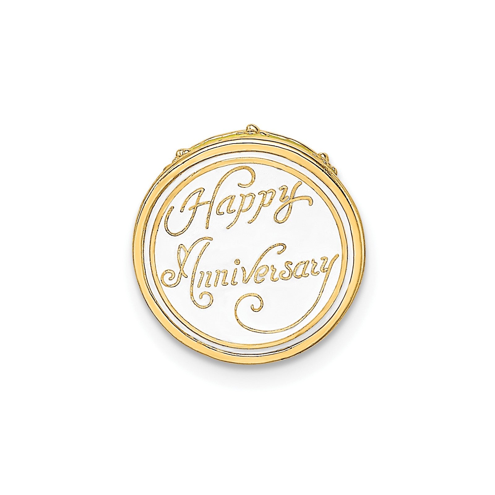 14K 3-D HAPPY ANNIVERSARY Cake with Yellow Enameled Frosting Charm