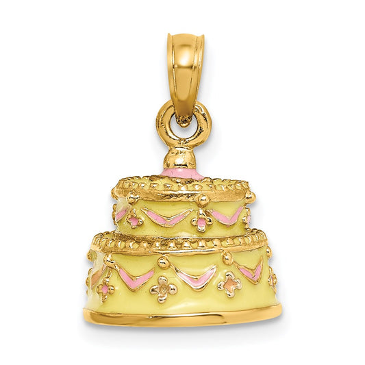 14K 3-D HAPPY ANNIVERSARY Cake w/Yellow Frosting Charm