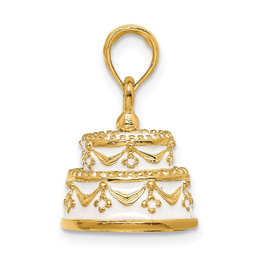 14K Polished Enameled JUST MARRIED 3-D Wedding Cake Pendant