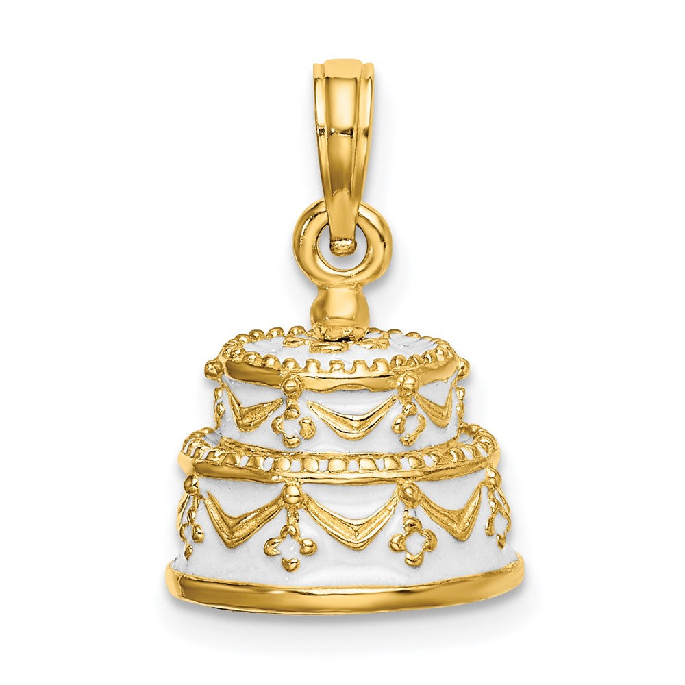 14K Polished Enameled JUST MARRIED 3-D Wedding Cake Pendant