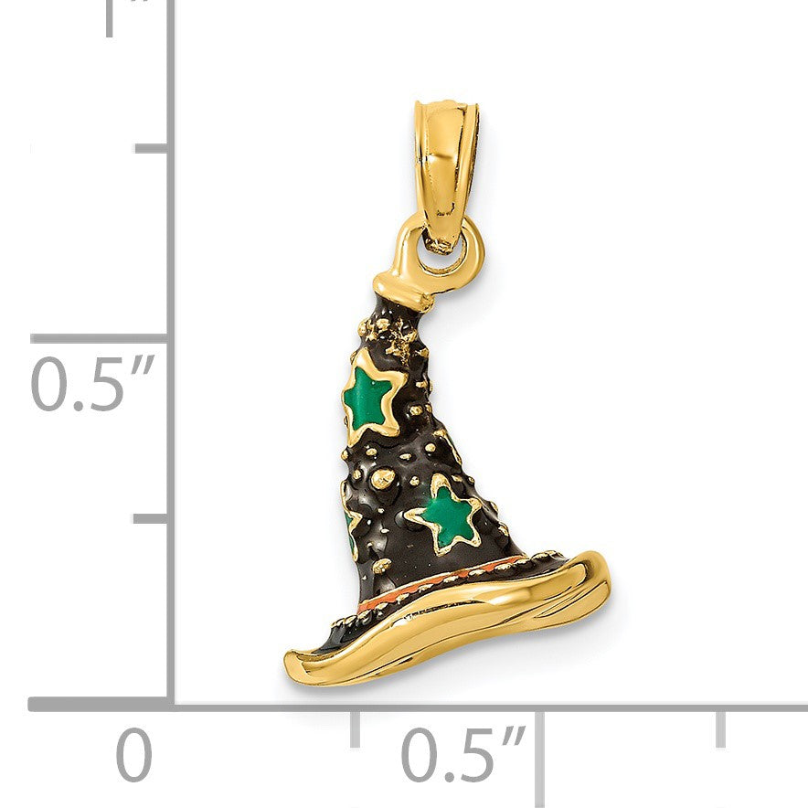 14K 3-D Enameled Witch Hat Halloween Charm