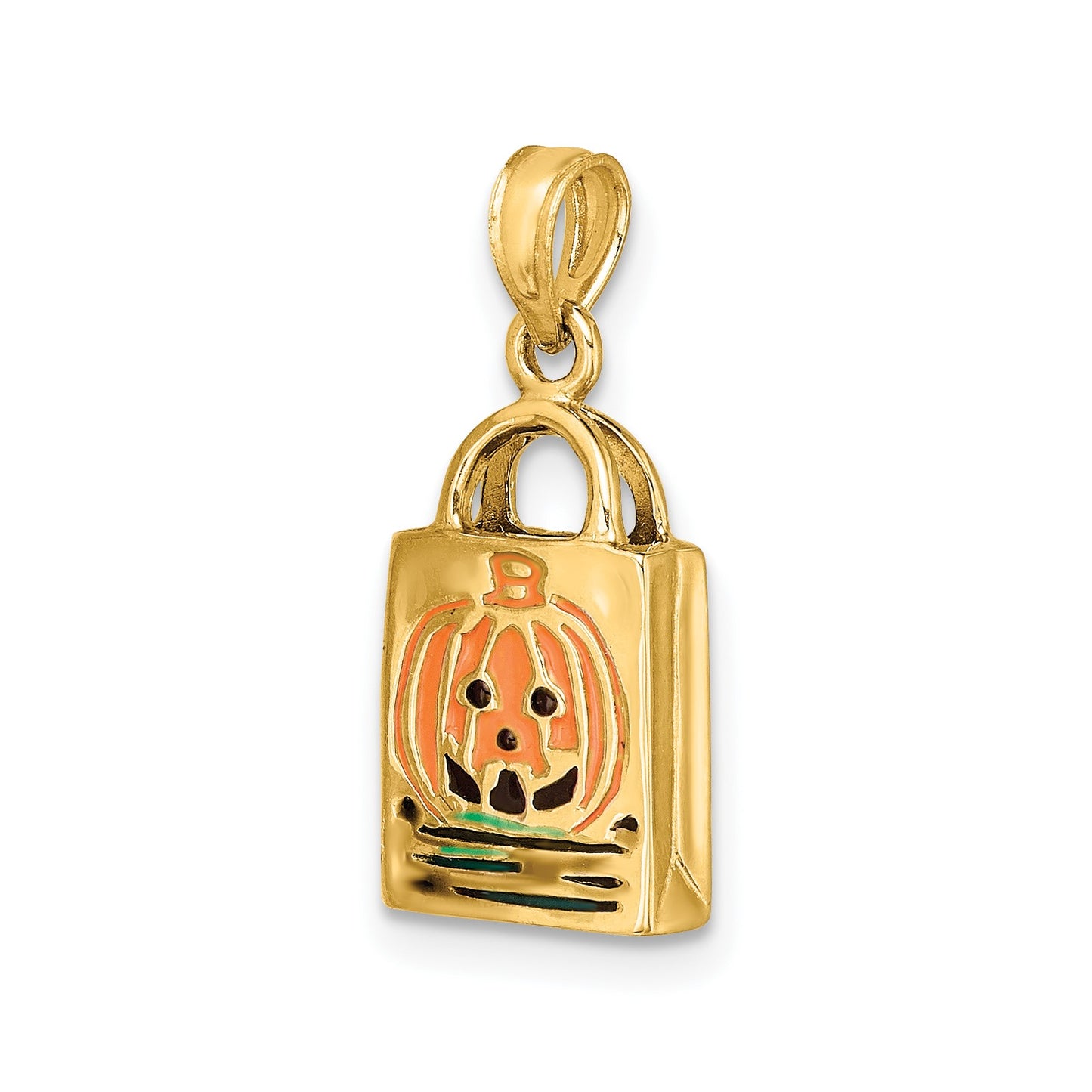 14K 3-D Enameled Jack-o-Lantern Trick or Treat Bag Charm