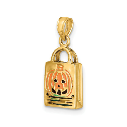 14K 3-D Enameled Jack-o-Lantern Trick or Treat Bag Charm