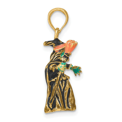 14K 3-D Enameled Witch with Broom Charm
