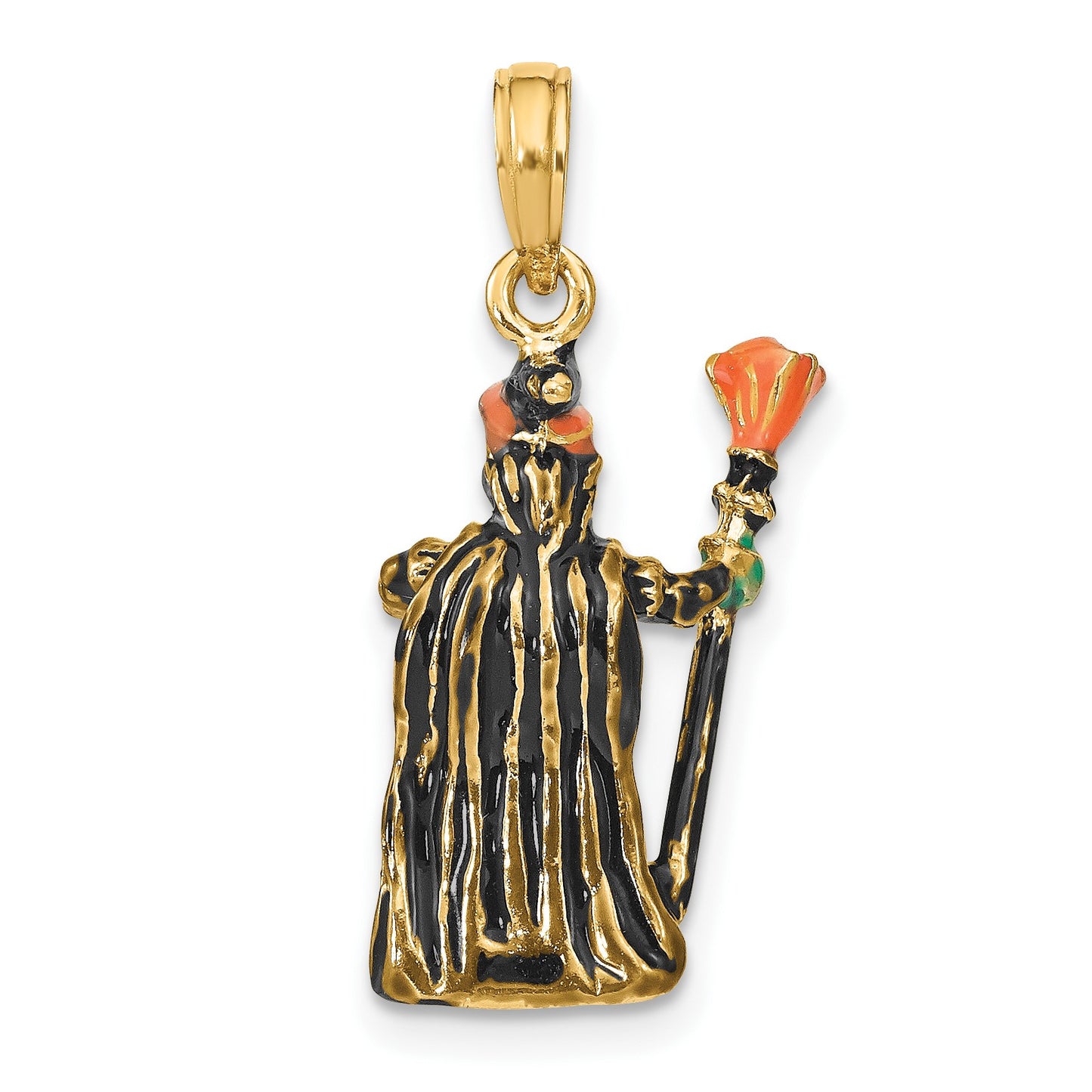 14K 3-D Enameled Witch with Broom Charm