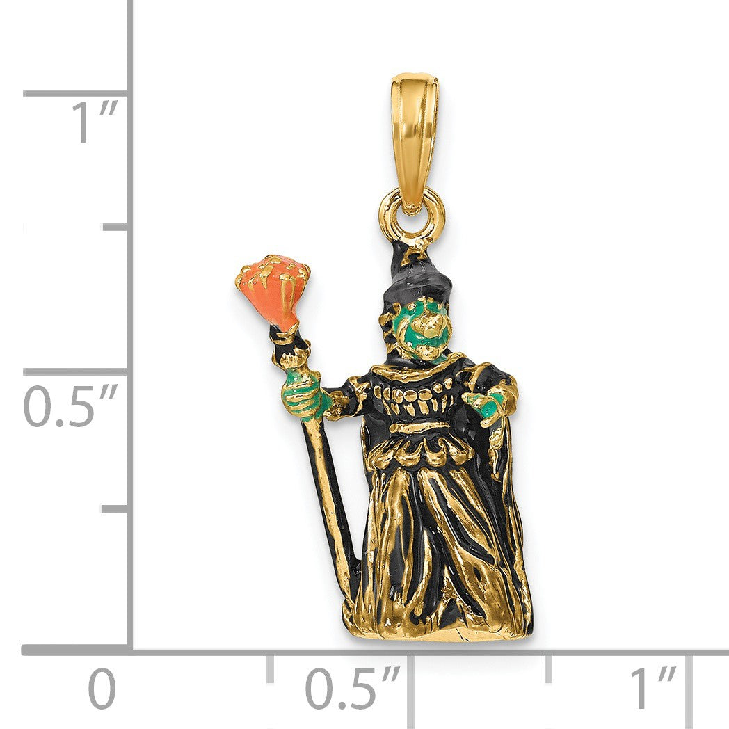 14K 3-D Enameled Witch with Broom Charm