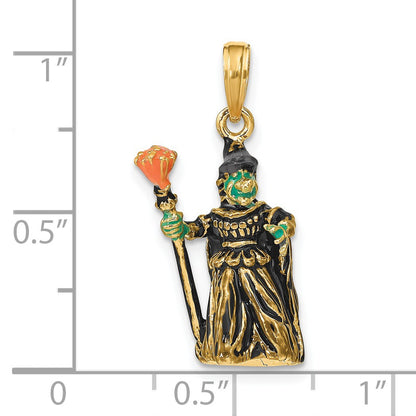 14K 3-D Enameled Witch with Broom Charm