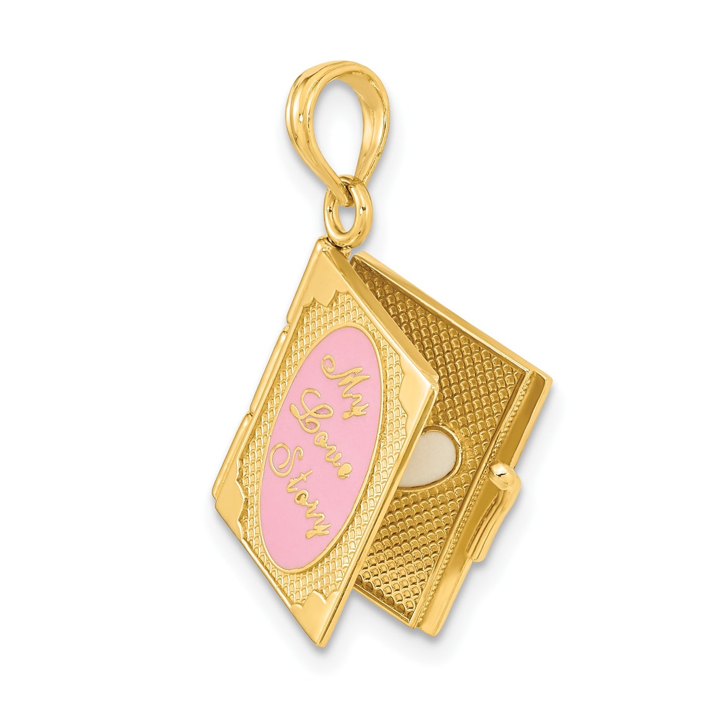 14K Enameled 3-D Moveable MY LOVE STORY Book Pendant