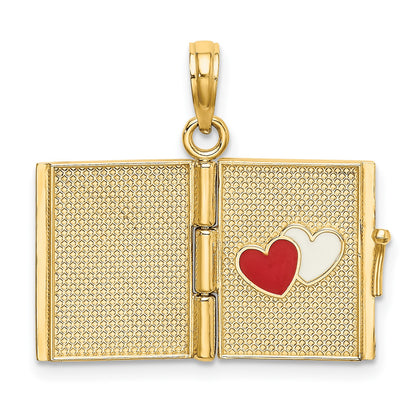 14K Enameled 3-D Moveable MY LOVE STORY Book Pendant