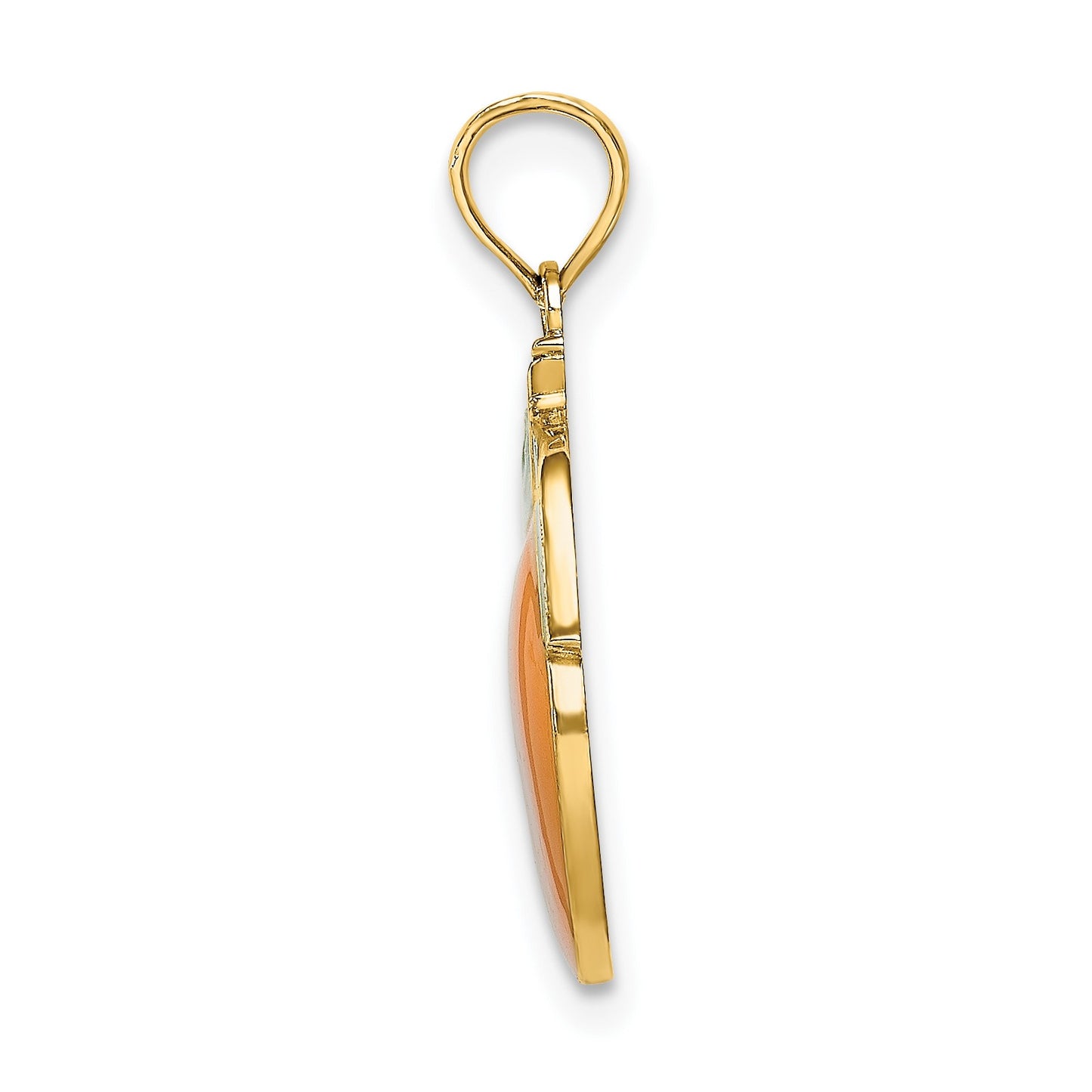 14K Orange and Green Enameled Orange with Stem and Leaf Charm