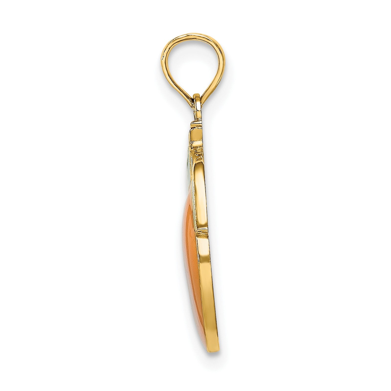 14K Orange and Green Enameled Orange with Stem and Leaf Charm