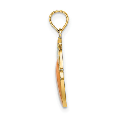 14K Orange and Green Enameled Orange with Stem and Leaf Charm