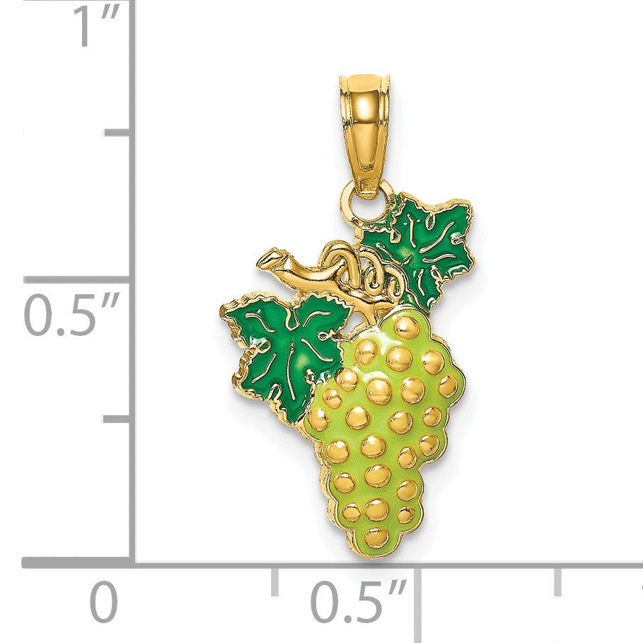 14K Yellow and Green Enameled Grapes with Stem and Leaf Charm