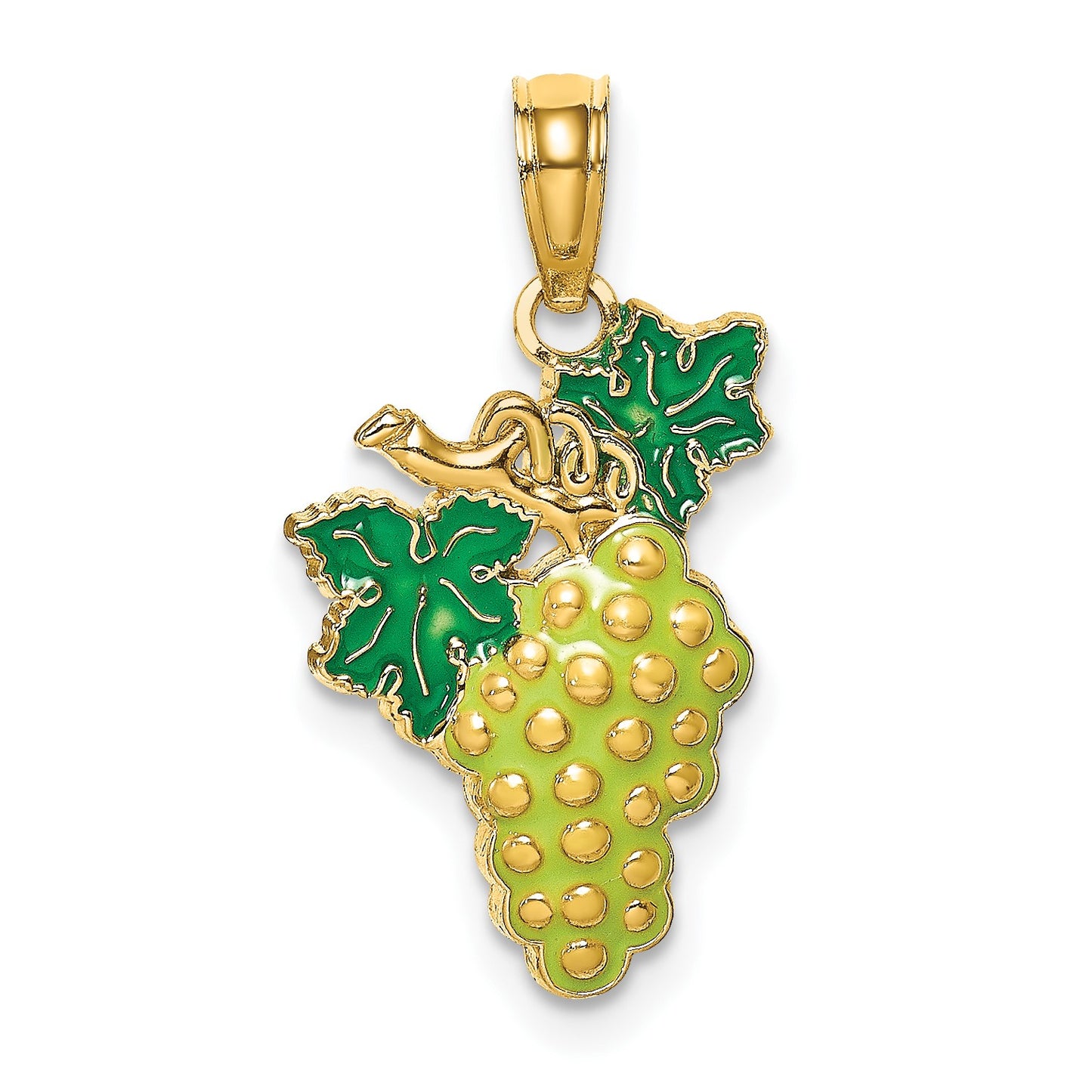 14K Yellow and Green Enameled Grapes with Stem and Leaf Charm