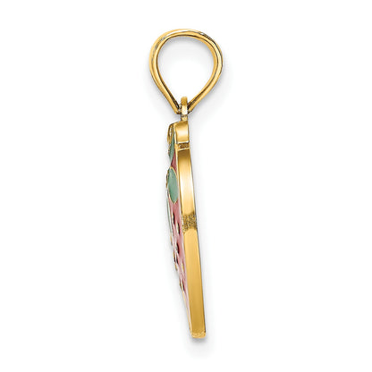 14K Red and Green Enameled Strawberry With Leaf Charm