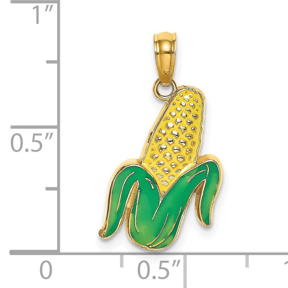 14K Yellow and Green Enameled Corn with Peeled Husk Charm