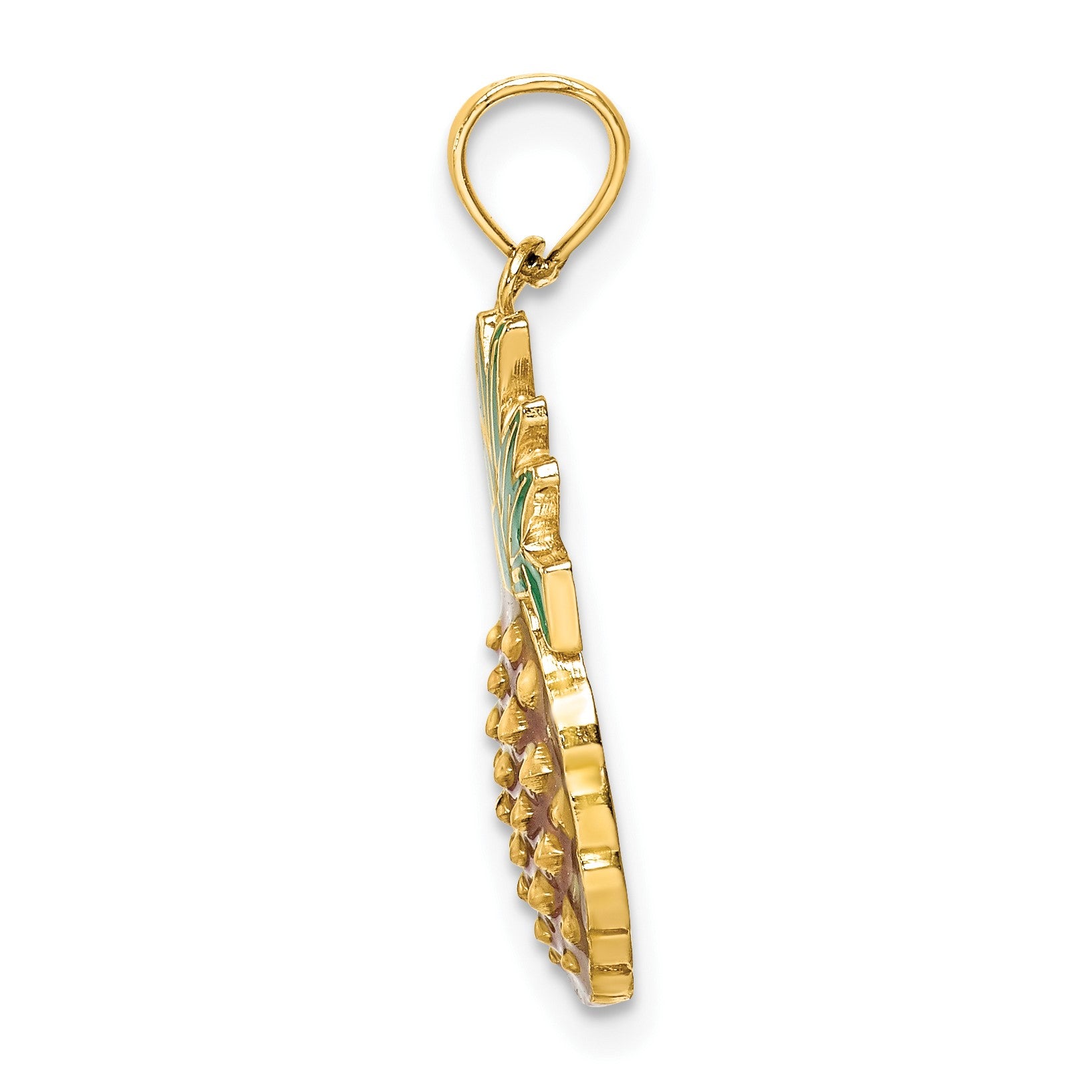 14K 2-D Brown and Green Enameled Pineapple Charm
