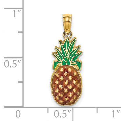 14K 2-D Brown and Green Enameled Pineapple Charm