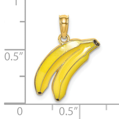 14K Yellow Enameled 2-D Bananas Charm