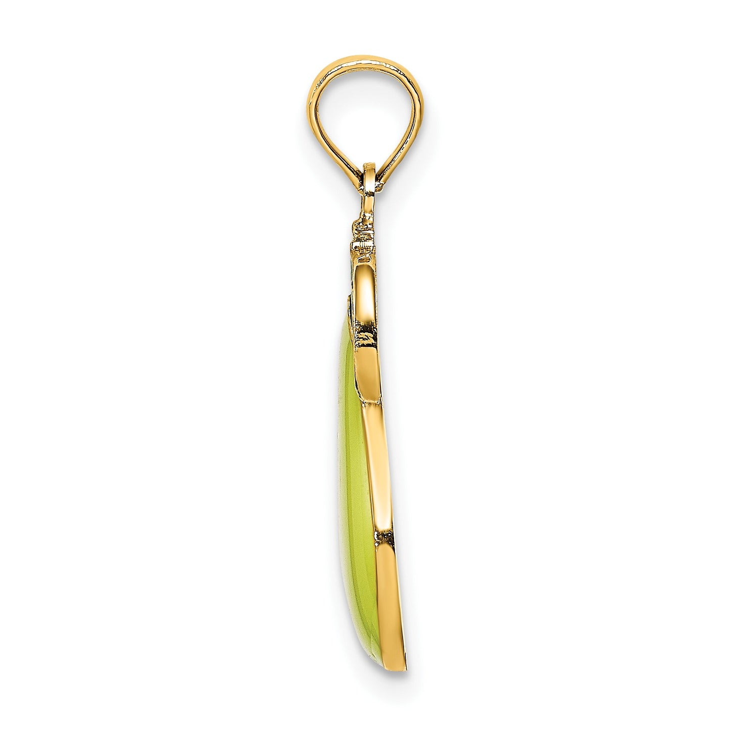 14K Yellow and Green Enameled Pear With Stem and Leaf Charm