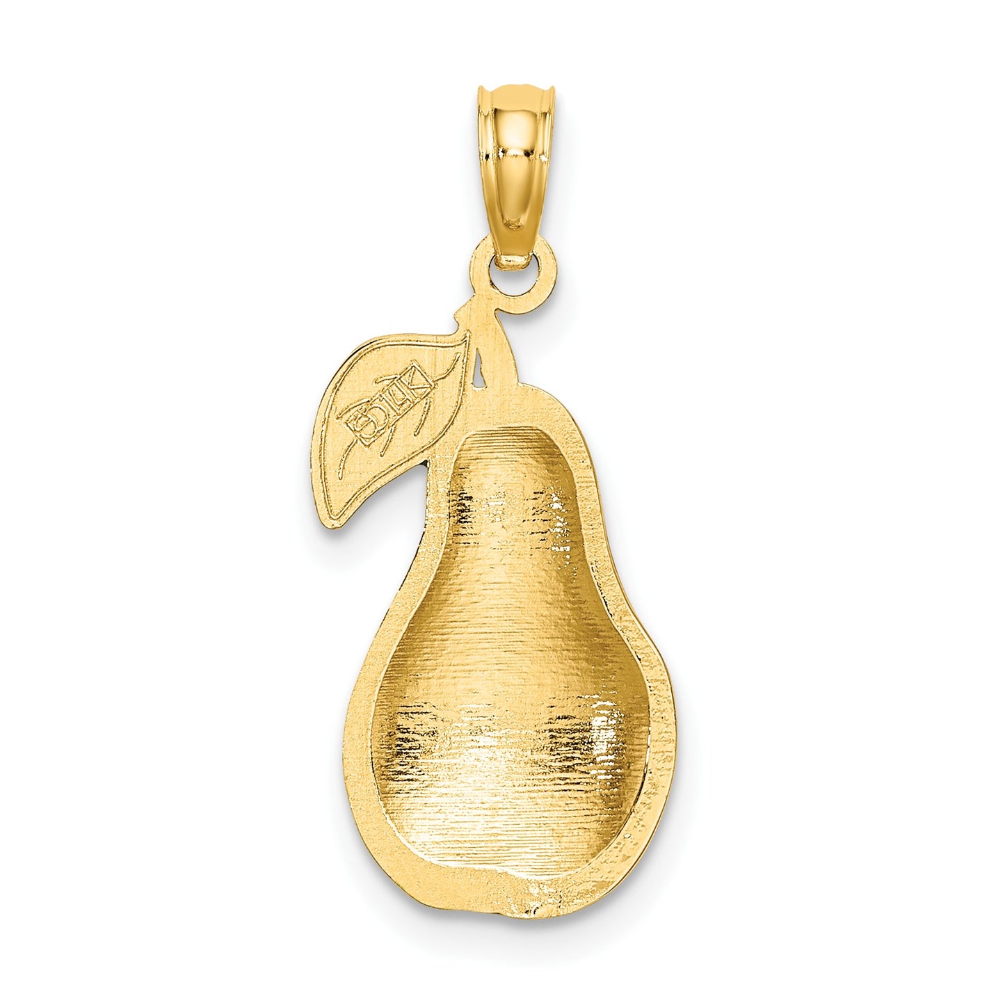 14K Yellow and Green Enameled Pear With Stem and Leaf Charm
