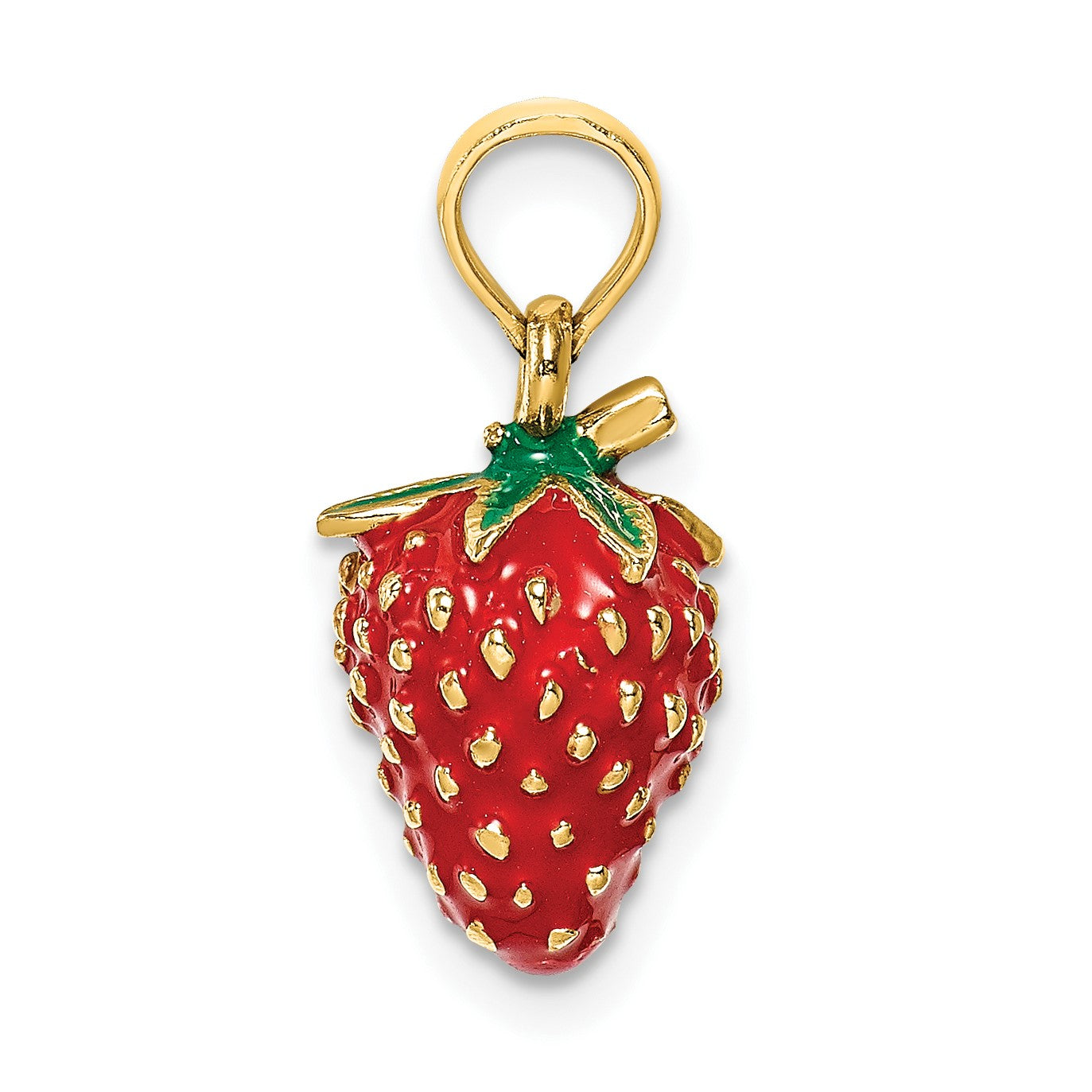 14K 3-D Red and Green Enameled Strawberry and Leaf Charm