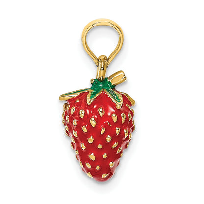 14K 3-D Red and Green Enameled Strawberry and Leaf Charm