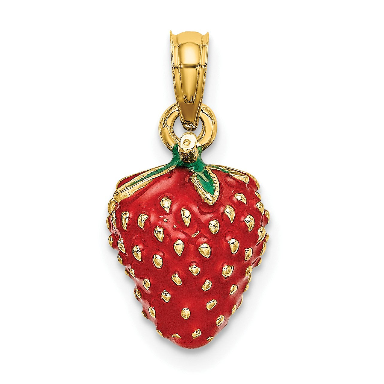 14K 3-D Red and Green Enameled Strawberry and Leaf Charm