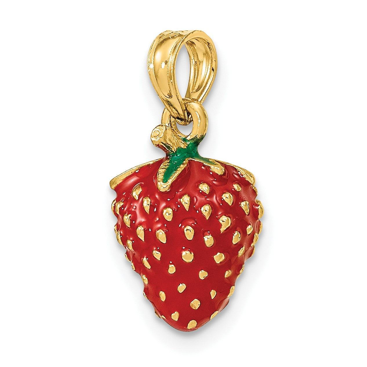 14K 3-D Red and Green Enameled Strawberry and Leaf Charm