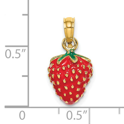 14K 3-D Red and Green Enameled Strawberry and Leaf Charm