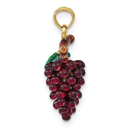 14K 3-D Purple and Green Enameled Grapes with Stem and Leaf Charm
