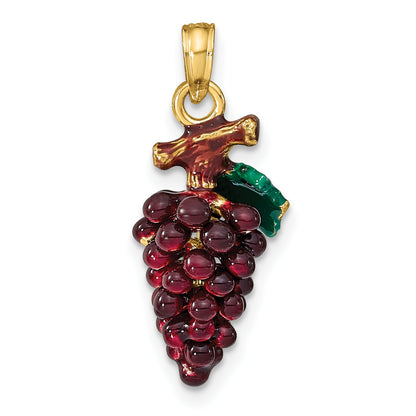 14K 3-D Purple and Green Enameled Grapes with Stem and Leaf Charm