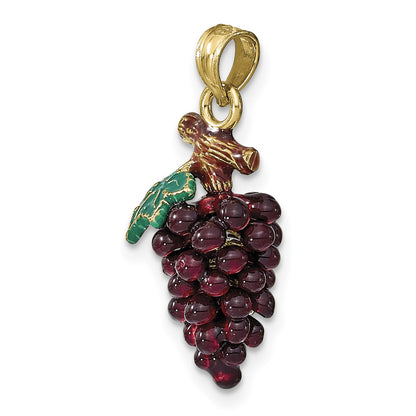 14K 3-D Purple and Green Enameled Grapes with Stem and Leaf Charm