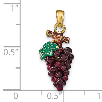 14K 3-D Purple and Green Enameled Grapes with Stem and Leaf Charm