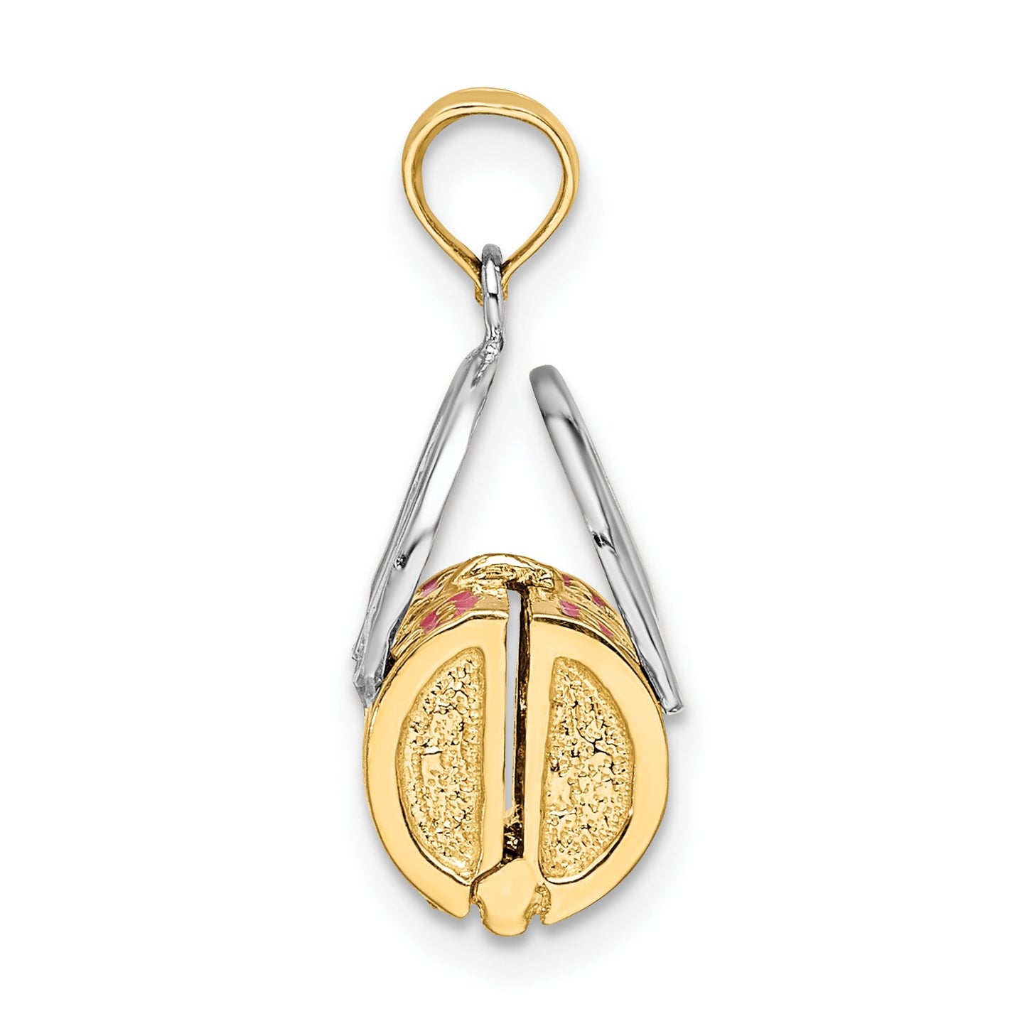 14K and White Rhodium 3-D Pink Enameled Handbag Opens Charm