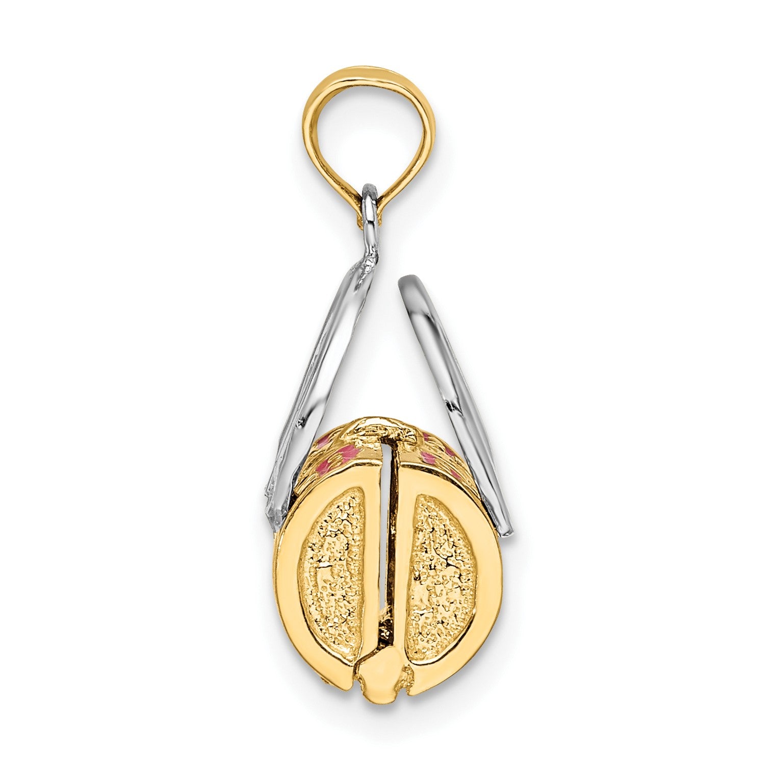 14K and White Rhodium 3-D Pink Enameled Handbag Opens Charm