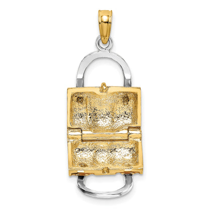 14K and White Rhodium 3-D Pink Enameled Handbag Opens Charm