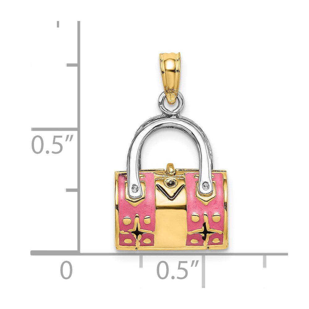 14K & Rhodium 3-D Pink Enameled Handbag Opens Charm