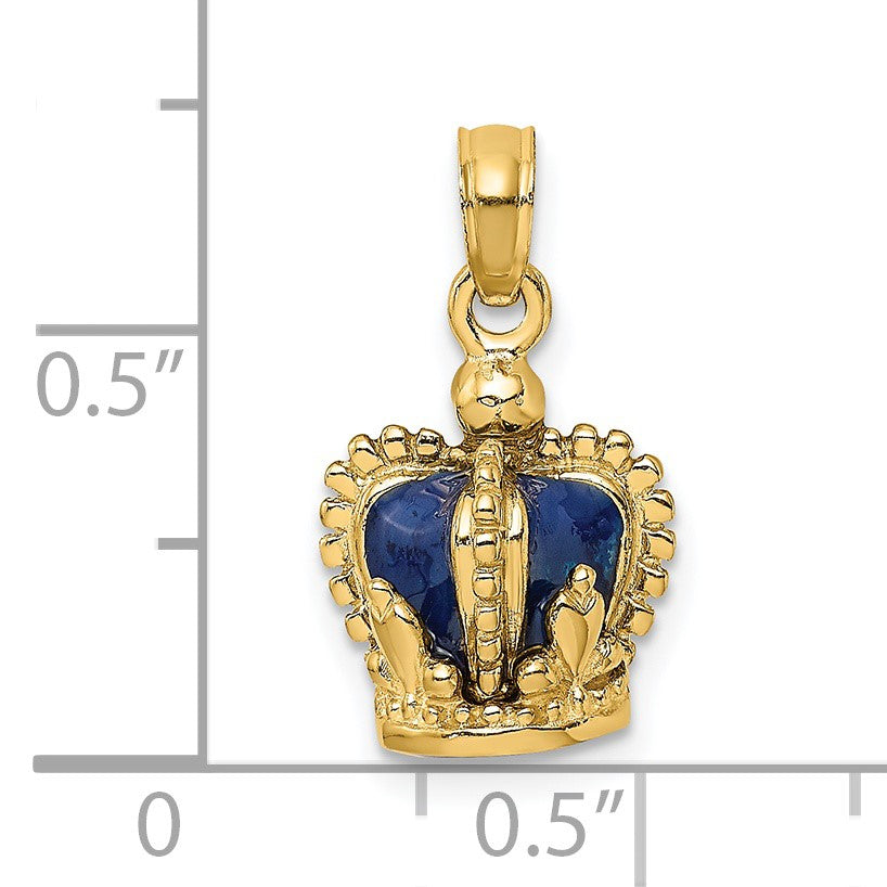 14K 3-D with Blue Enamel Inside Crown Charm