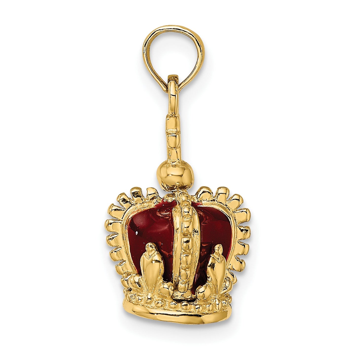 14K 3-D with Red Enamel Inside Crown with Cross On top Charm